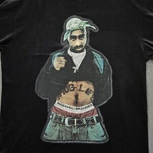 Makaveli Men Shirt‎ 2XL Black Graphic Tupac Portrait Thug Life Rhinestone Tee